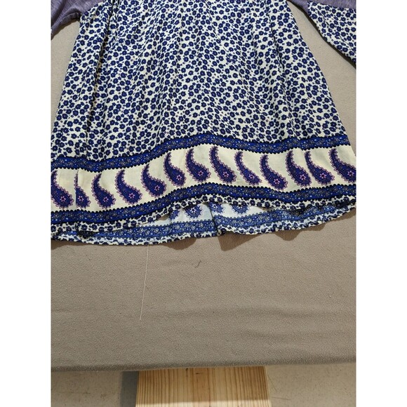 Umgee Blouse Women Small Boho/Hippie Floral/Paisley Bell Sleeve Top Purple/Blue - Picture 5 of 10